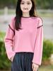 Women's Autumn/Winter Hand-Stitched Contrast Color Wool Pullover Sweater