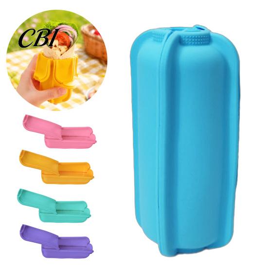 Kompakter Snack-Organizer Silikon-Burrito-Halter, Faltbare Wraps-Aufbewahrungsbox für Sandwich Hot Dog, Lebensmittelt Behälter Zusammenklappbar Sushi-Rolle Picknick Reise,