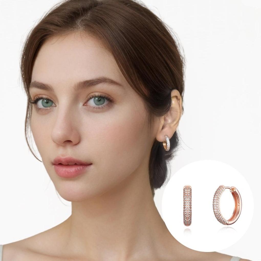 [TANDY] TANDY Silver 925 Zirconia Luxury Cubic One-Touch Earrings TDE307 Rose Gold