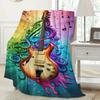 Vibrant Guitar Blanket -Soft Cozy Throw with Colorful Swirls and Music Notes,Perfect for Home Decor,Unique Gift for Music Lovers