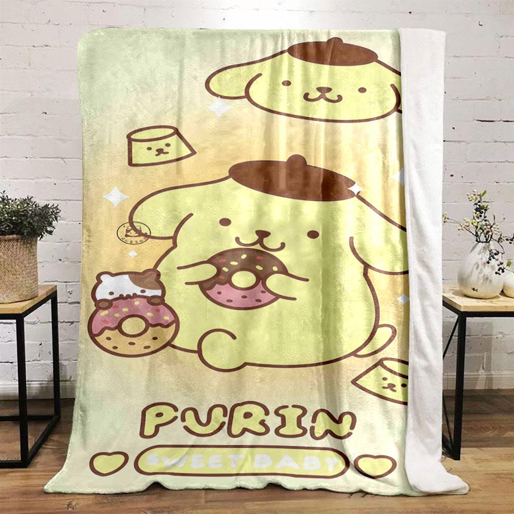 Cute yellow character with brown hat holding donuts, surrounded by sparkles. for all seasons blanket lunch break throw gift