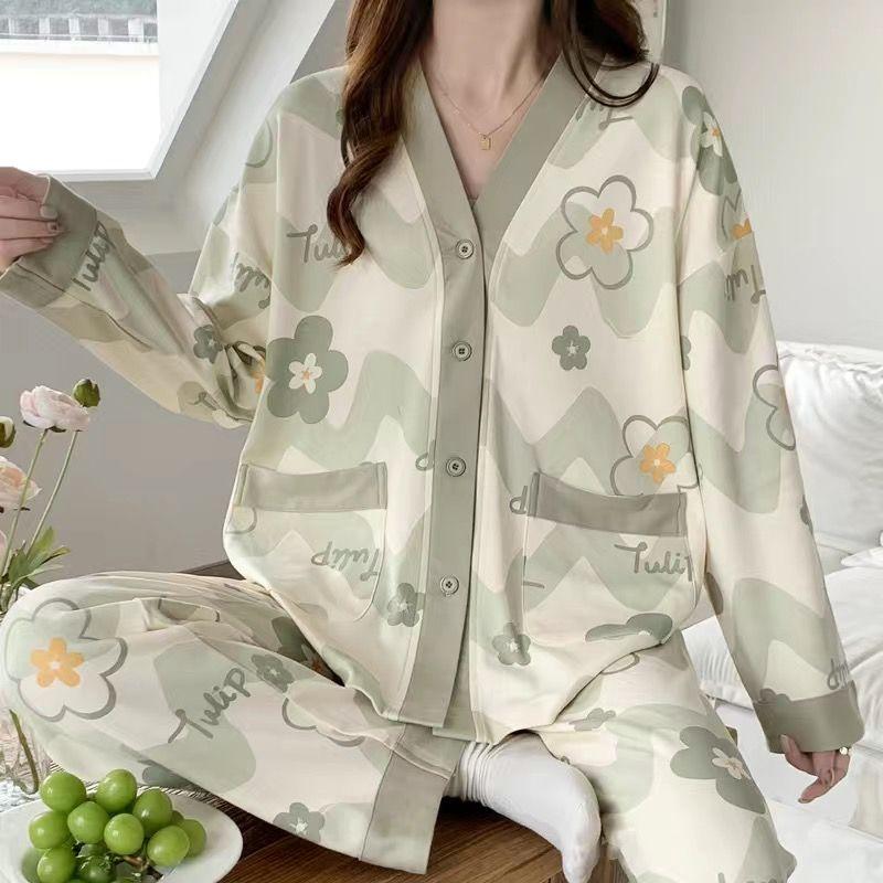 100% Cotton Pajamas For Women, Spring And Autumn, Home Wear Set That Can Be Worn Outside