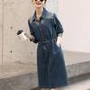 2024 Retro Chinese-Style Denim Shirt Dress for Women - Spring/Autumn A-line