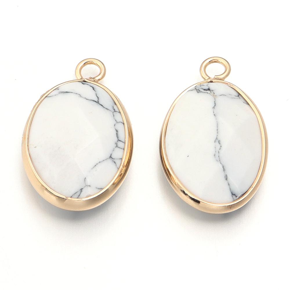 2 Pcs Natural Stone Charms Gold Edge Oval Shape Pendant for Jewelry Making Accessories DIY Necklace Bracelet Earring Supplies
