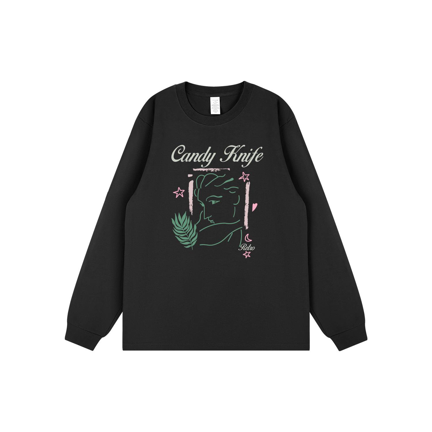 

Trendy Unisex Print Streetwear Long-Sleeve Cotton Tee for Autumn/Winter L чёрный