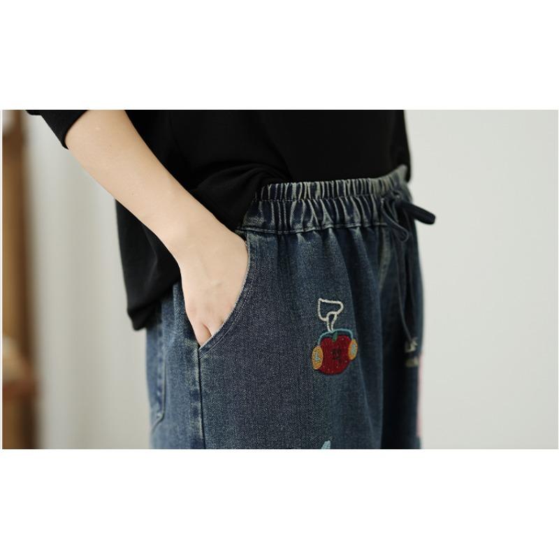 DIMANAF 2025 Plus Size Autumn Jeans Women Long Pants Embroidery Loose Denim Trousers Big Size Casual