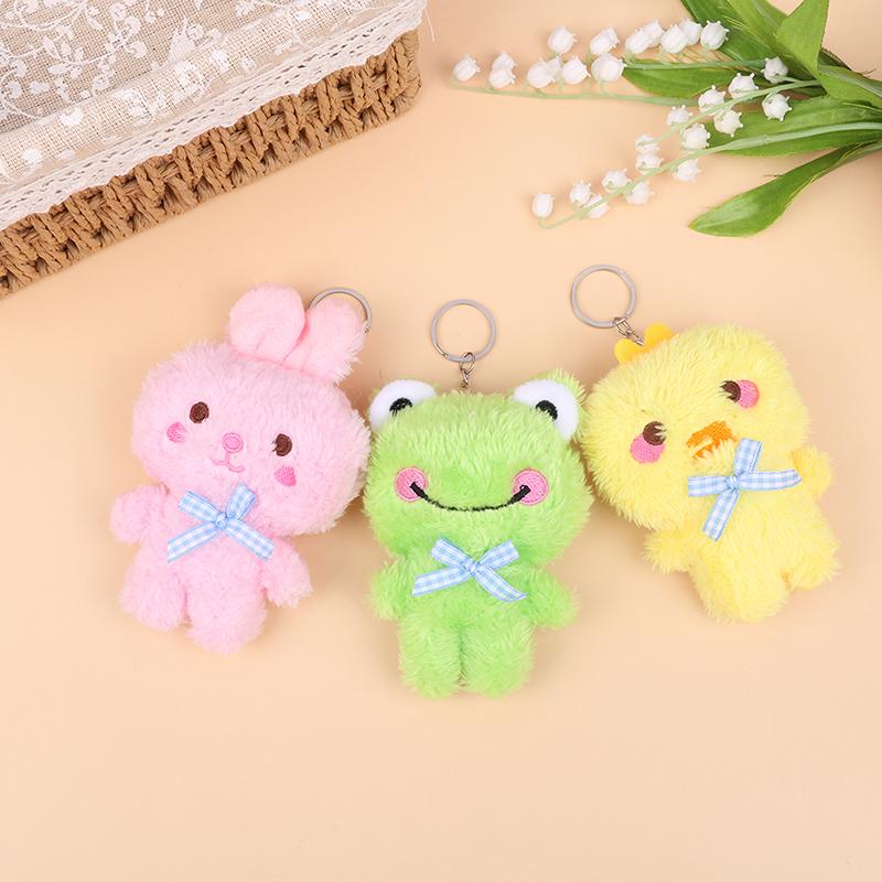 1PC Cartoon Plush Animal Keychain Mini 4 Animal Little Bear Rabbit Frog Chicken Stuffed Plush Toy Decorate