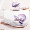 Fashion Luxury Flower Women Sandals Fashion Medium Heeled Square Toe Open-toe Large Size Women Flip-flops Simple Comfortable Women Flats