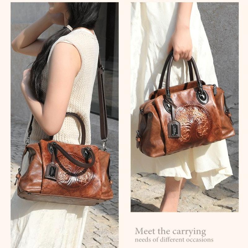 Borse a Spalla a Tracolla Stile Cinese Vintage per Donna Borse Tote con Stampa a Goffratura Grande Capacità Multitasche Borse Morbide