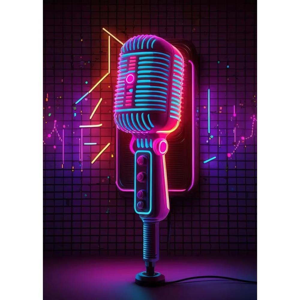Pop 80S Live Music Neon Punk Poster Aesthetics Dj Guitar Karaoke Headphones Canvas Painting Wall Art Picture for Home Room