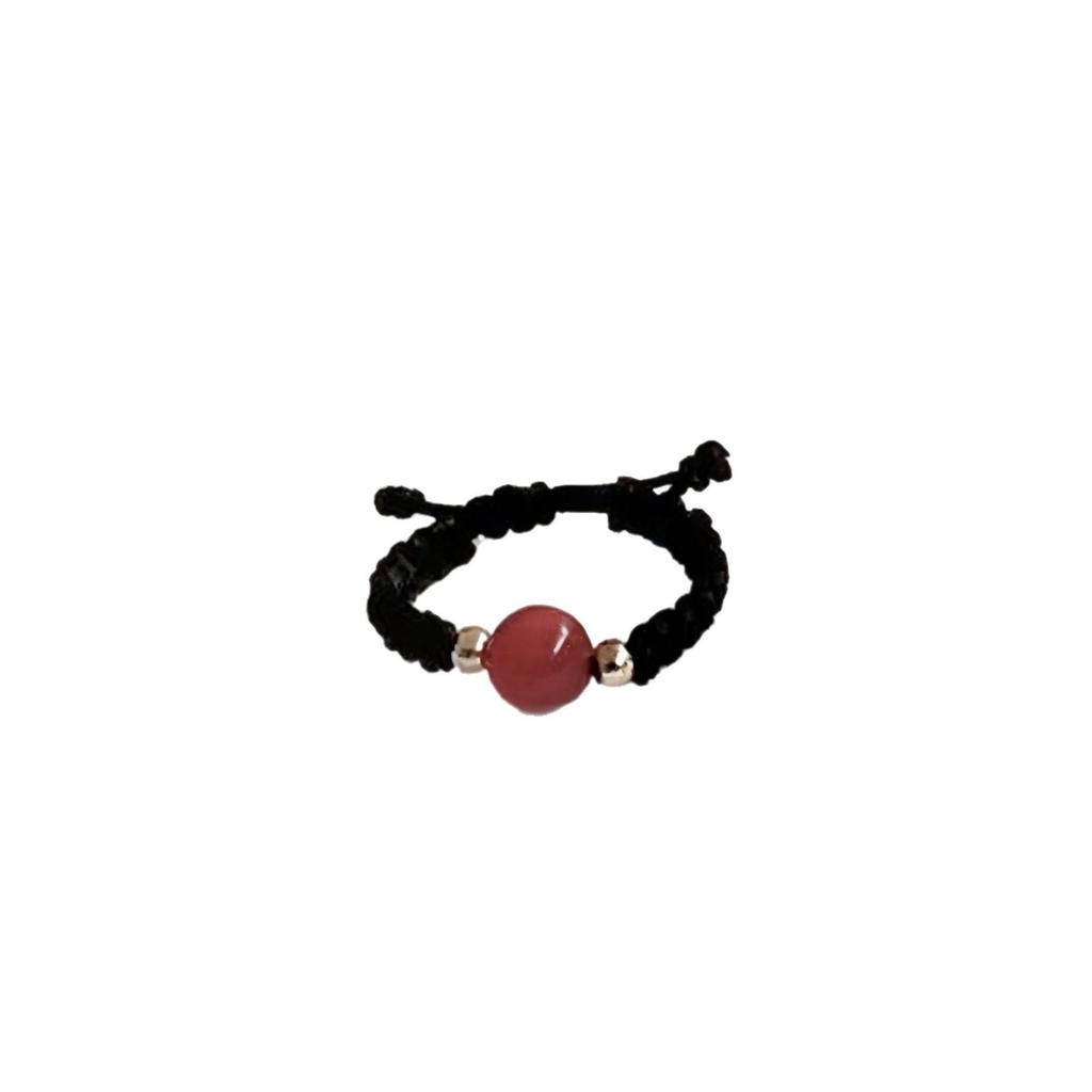 Red Bean & Red Agate Woven Copper Coin Ring for Women - Trendy Niche Design for Couples & Best Friends Pinky Ring.