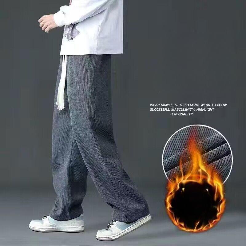 Men's Corduroy Thicken Casual Trousers Loose-fit Straight-leg Fleece-lined  Autumn Winter Warm Sport Pants