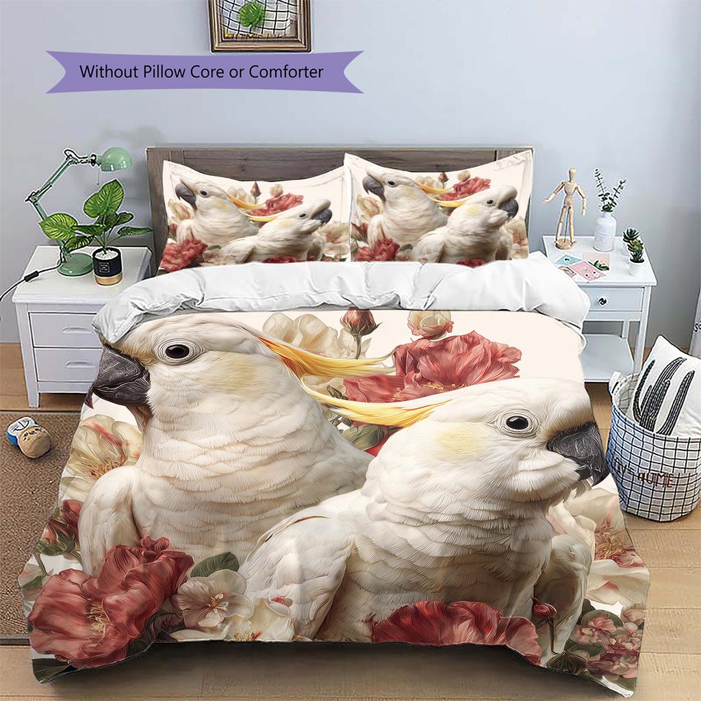 Beautiful Cockatoo Pattern Bedding Home Decoration Birthday Gift (1 * duvet cover + 2 * pillowcase, without core)