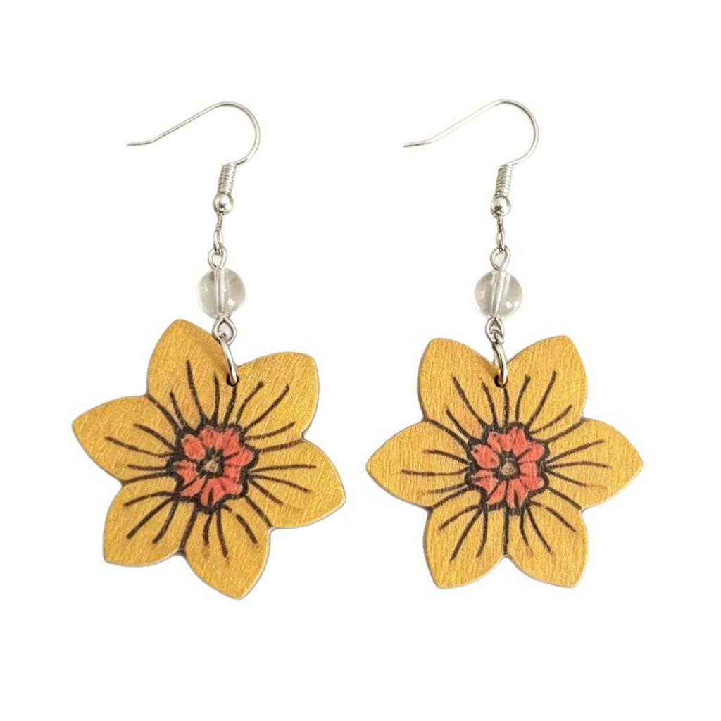 Fashionable European & American Wooden Floral Earrings - Versatile Face-Slimming Design, Hot Selling