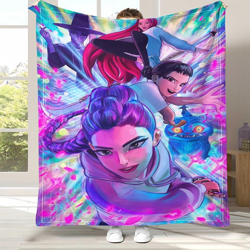 K-Pop Demon Hunters Golden Saja Boys Flannel Blanket,Ultra Soft Warm Plush Throw for Home Bedroom Bed Sofa Cover Office Picnic