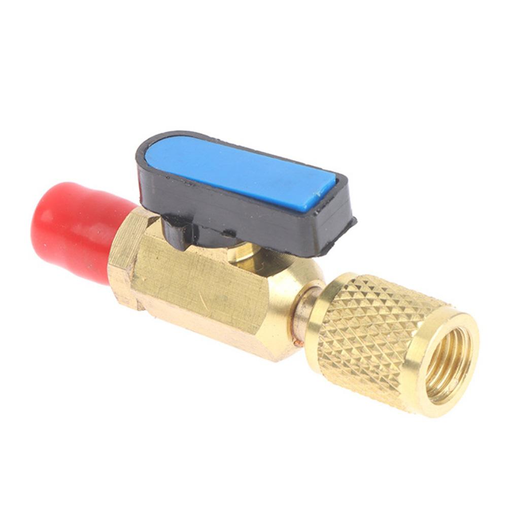 

Charging safety valve ball valve with brass ABS construction compatible with 14 SAE filling pipes for refrigeration systems синій