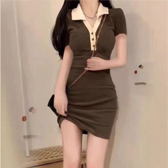 Korean Version of Polo Collar Short-sleeved Dress Women's 2026 Summer Slim and Thin Sexy Hot Girl Small Hip-wrapped Short Skirt