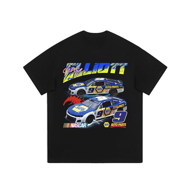 Unisex Vintage Washed Cotton Tee With Racing Graphic Print Loose Fit Casual Short Sleeve T-Shirt