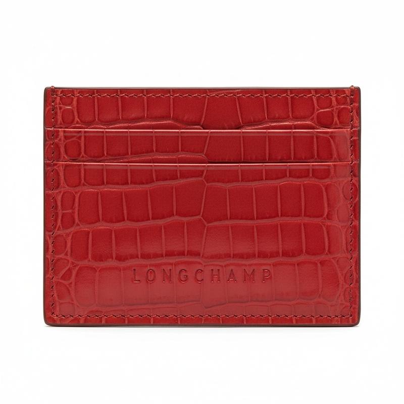 Longchamp Pocket crocodile embossed cow leather card holder women s vermilion 3218HID108 красный
