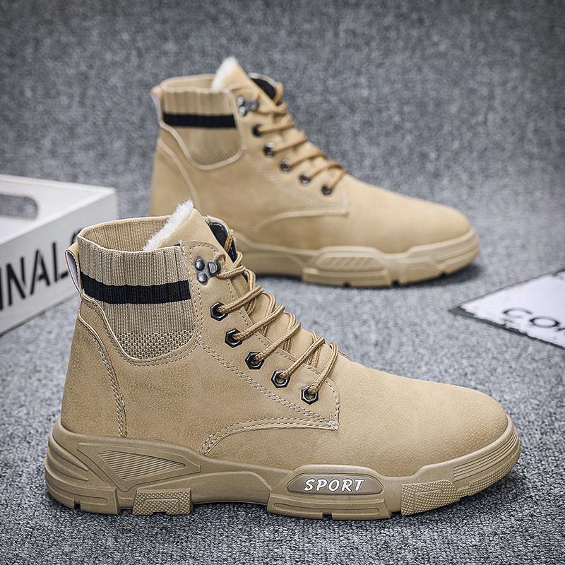 Men's Velvet High Top Boots Are Warm Fashionable Versatile Trendy Lightweight Men's Outdoor Travel Shoes