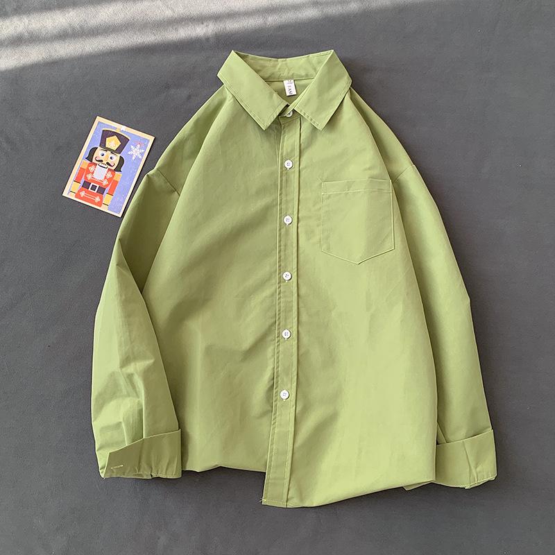 Street Style Loose Fit Long Sleeve Collar Shirt Women's Inner Wear Multi-Color Dopaamine Couple's Layering Casual Coat