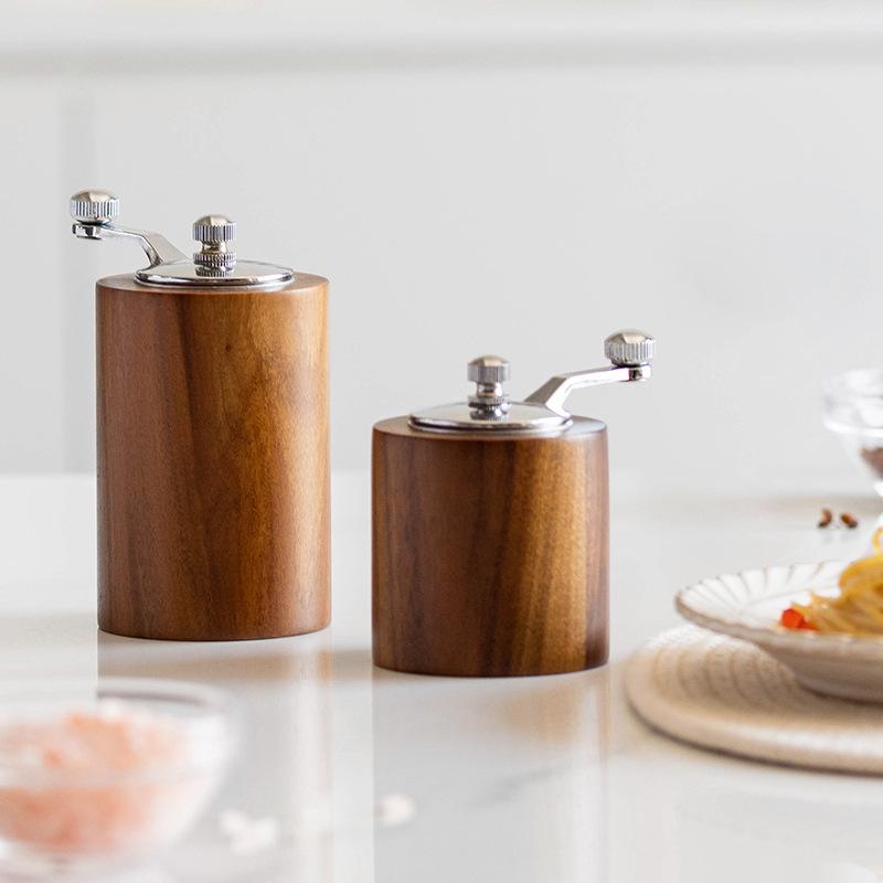 Portable Hand-Crank Coffee and Pepper Grinder with Adjustable Wood Grain Design