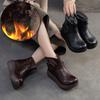 British Style Short Boots Plush Warm Genuine Leather Round Toe Women's Wedges Boots