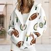 Women Plus Size Zip Up Hoodie Long Sleeve Leopard Football Star Print White Sweatshirt With Pockets