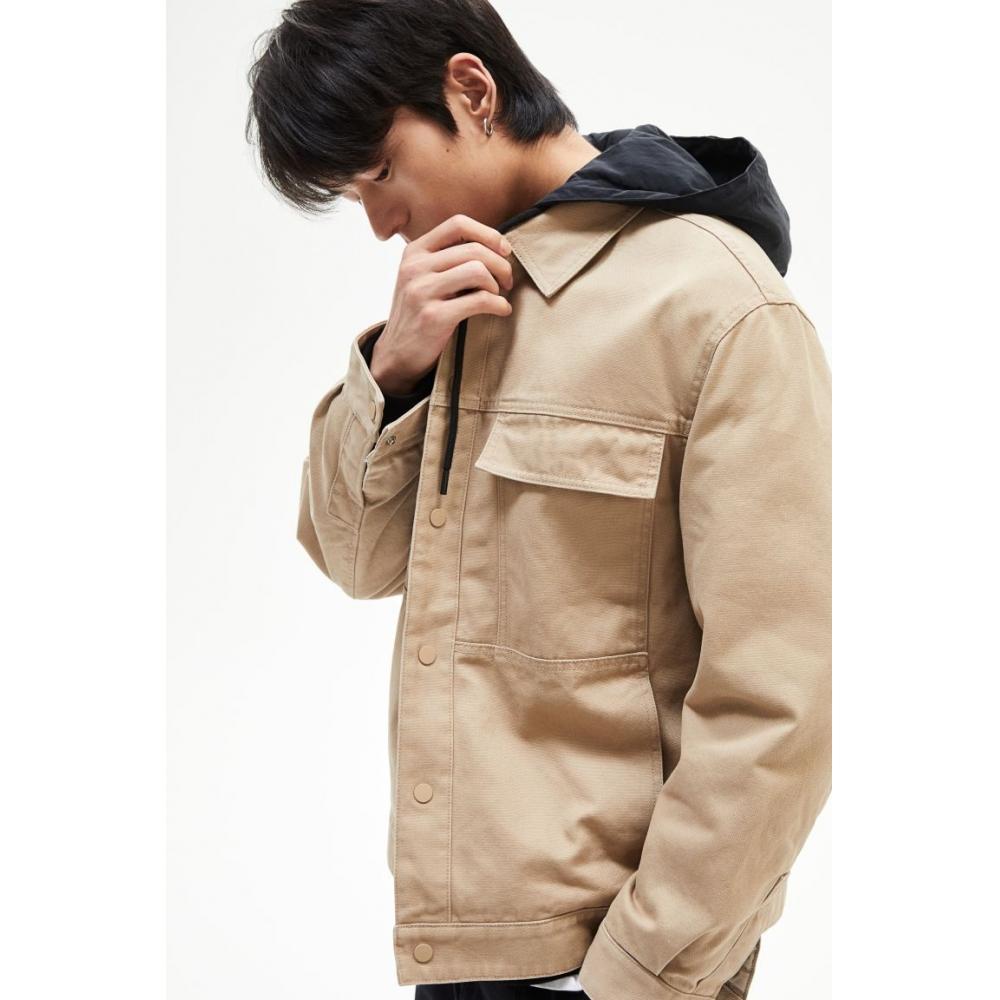 H M Loose Fit Hooded deniM Jacket Beige
