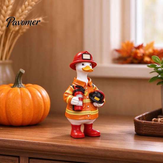 Whimsical Animal Statue Firefighter Duck Figurine, Resin for Home and Garden Decor, Decorative Piece Cute Ornament, Realistic Fireman Sculpture