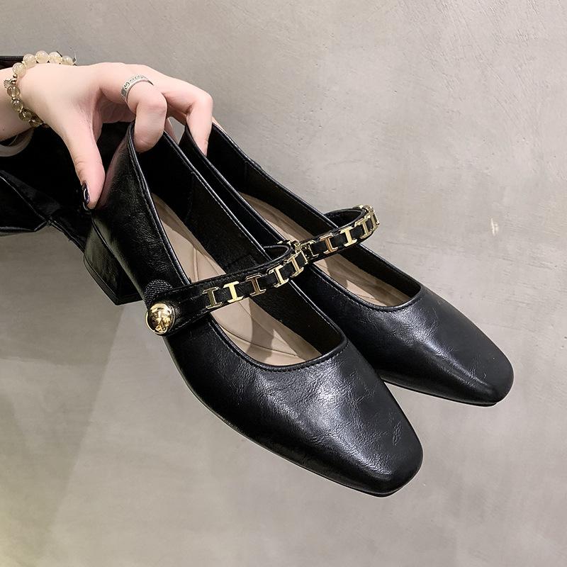 

Женские туфли-лодочки с квадратным носком и неглубоким вырезом, новые, в студенческом стиле, универсальные, на низком каблуке, из маленькой кожи, весенне-осенние, Мэри Джейн 40 бежевый