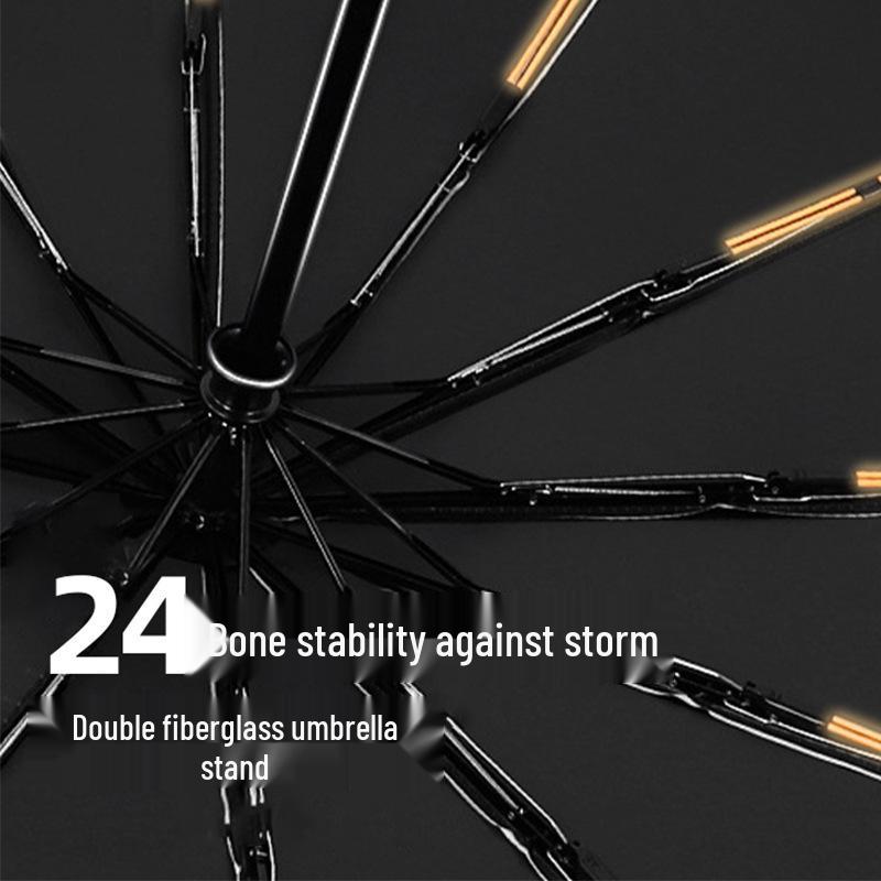 24-Rib Automatic Folding Umbrella: Men's Sun & Rain Protection with High-End Feel In Black
