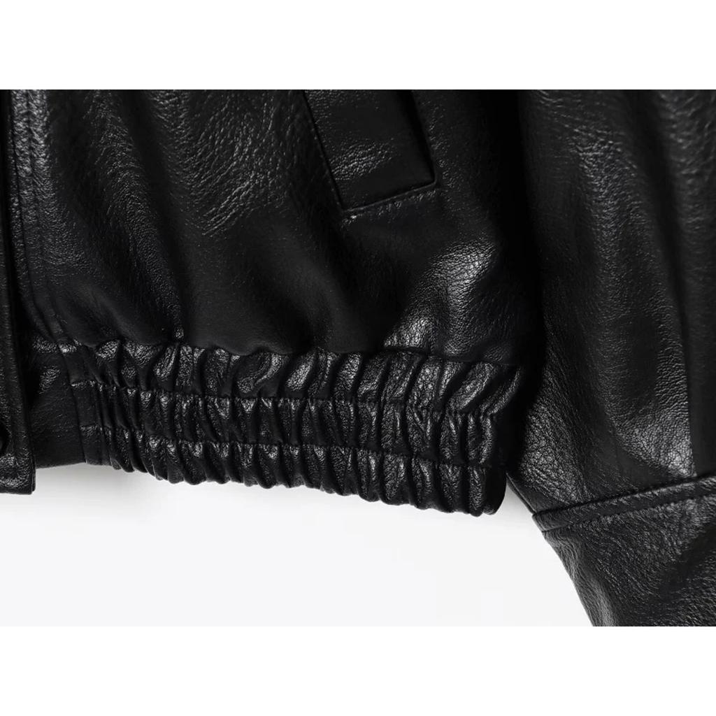 Jachetă de damă VAYLA din piele ecologică Neagră Jachete bomber supradimensionate pentru femei Îmbrăcăminte exterioară Palton de iarnă Jachetă de modă pentru femei Femeie