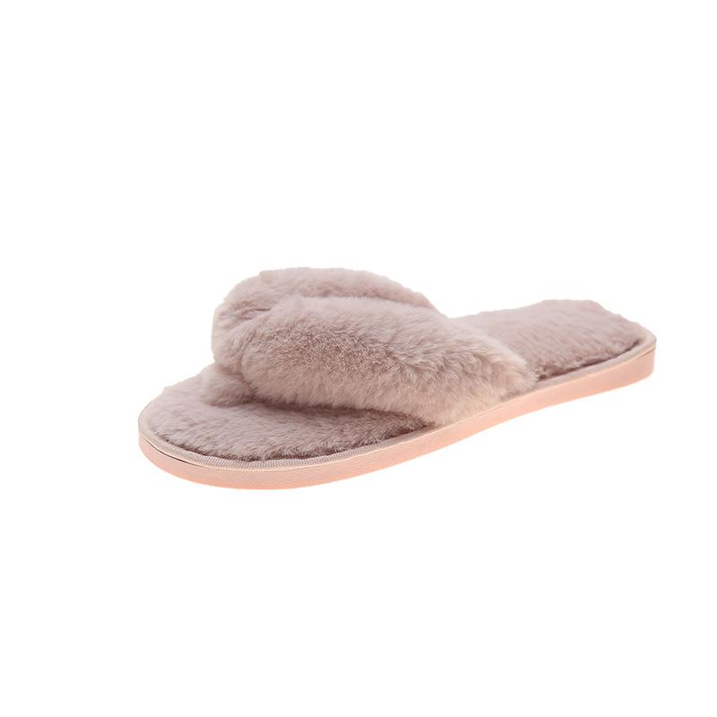Fashion Women Fluffy Flip Flops Winter Outdoor Slippers Non Slip Flat Sandals Open Toe Large Size