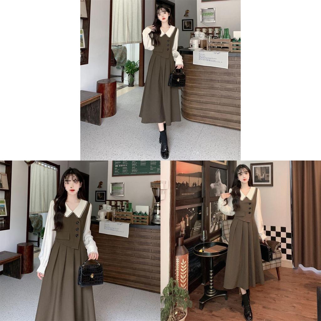 Classic Doll Collar Long Sleeve Dress With Knit Fabric For Spring Womens Fashion