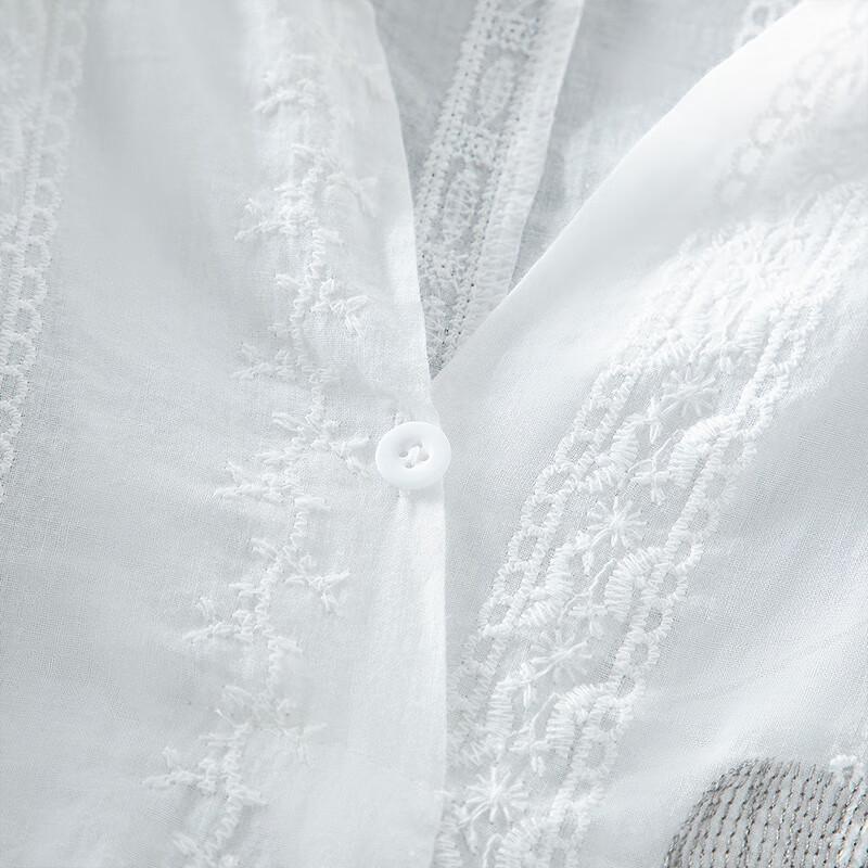 Silkbay Women's Embroidered V-Neck Lantern Sleeve Blouse