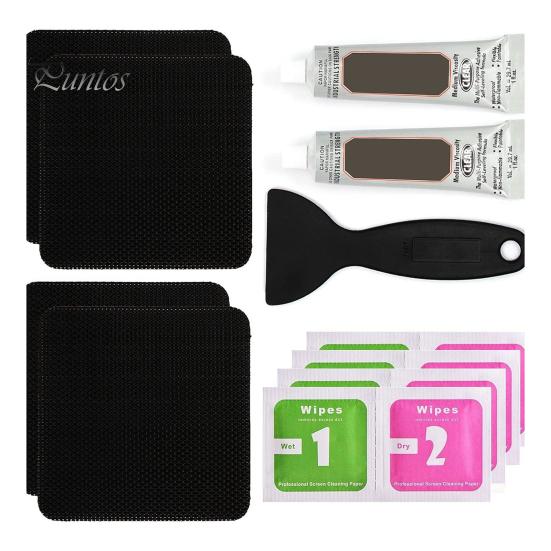 1 Set 4x4-Inch Trampoline Repair Patch Kit with Scraper Adhesive Wiper Waterproof Trampoline Tear Hole Covering Square Black Patch