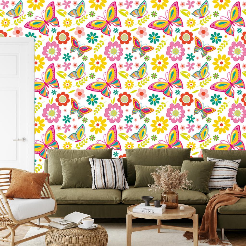 Butterflies and Flowers Wallpaper for Living Room and Bedroom 50x1000