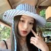 New Small Fresh Striped Strappy Bucket Hat Women's Spring and Summer Big Eaves Mountaineering Hat Sunshade Sunscreen Hat
