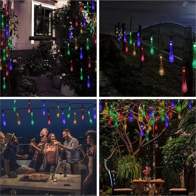 Solar Powered Water Drop String Lights LED Raindrop Fairy Lights Outdoor for Garden Yard Patio Christmas Wedding Birthday Decor