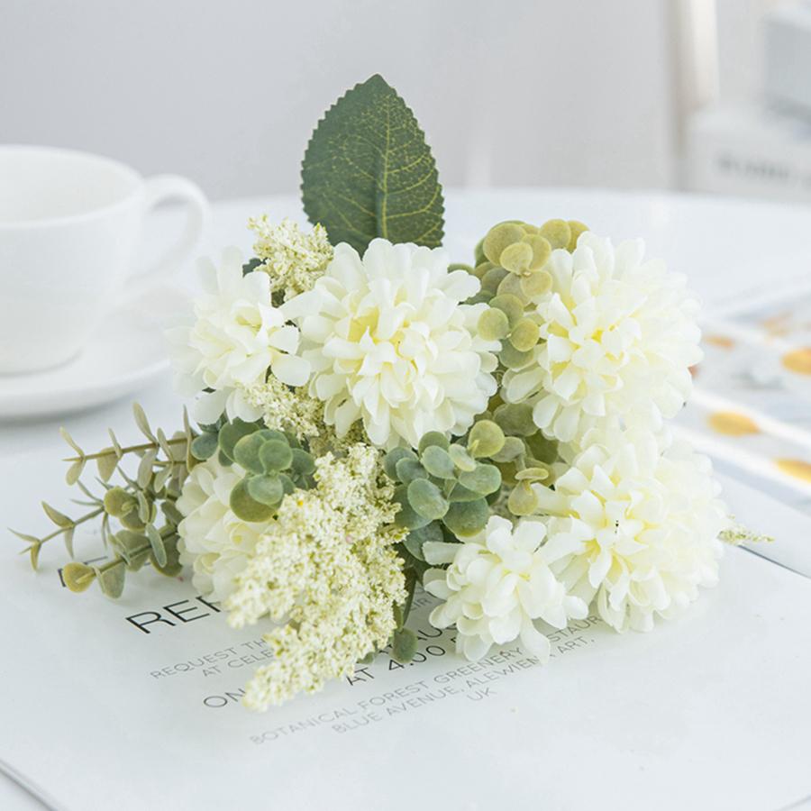 

Artificial Flower Lavender Ball Chrysanthemum Combination bouquet Home BedroomDecoration Wedding Dining Table Centerpiece Bridal 5 pcs белый