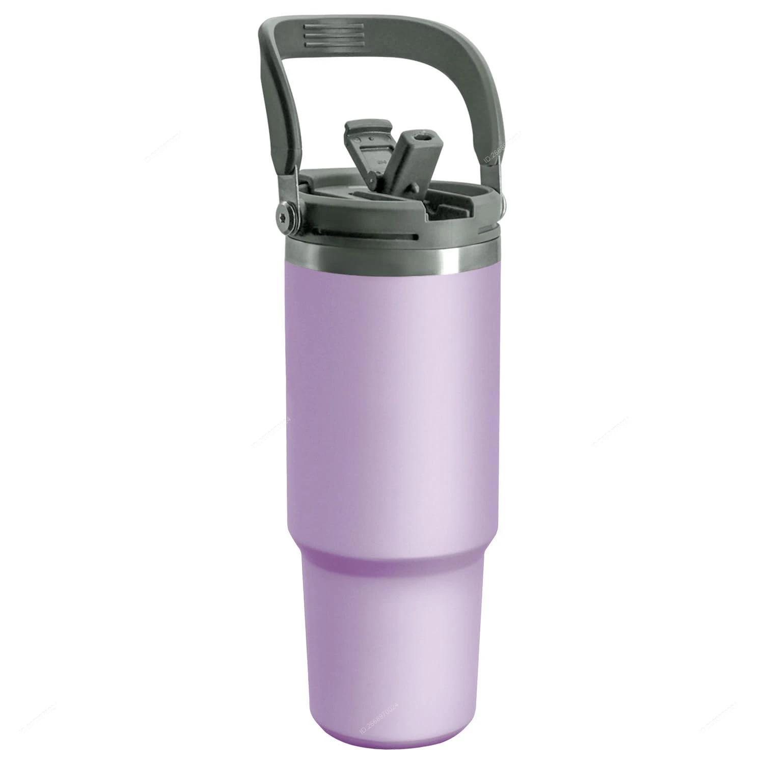 

Термосклянка Tyeso з ручкою, кришкою-соломкою, ізольована, з нержавіючої сталі, з подвійними стінками, вакуумна пляшка для води, для дому, спорту, подорожей, для гарячого, холодного 750ML фіолетовий
