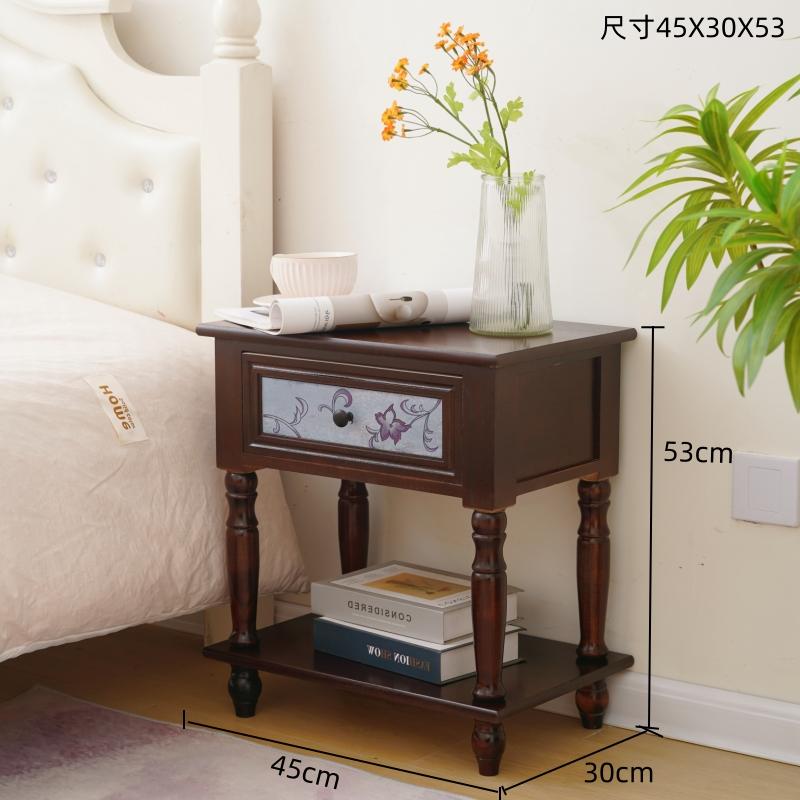 Solid Wood Nightstand Vintage French Distressed Bedside Table with Drawer for Bedroom Storage Cabinet Side Table