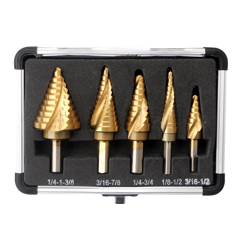 British 5-Piece Aluminum Step Drill Bit Set - Black & Yellow Multi-Function Pagoda Drill Tool