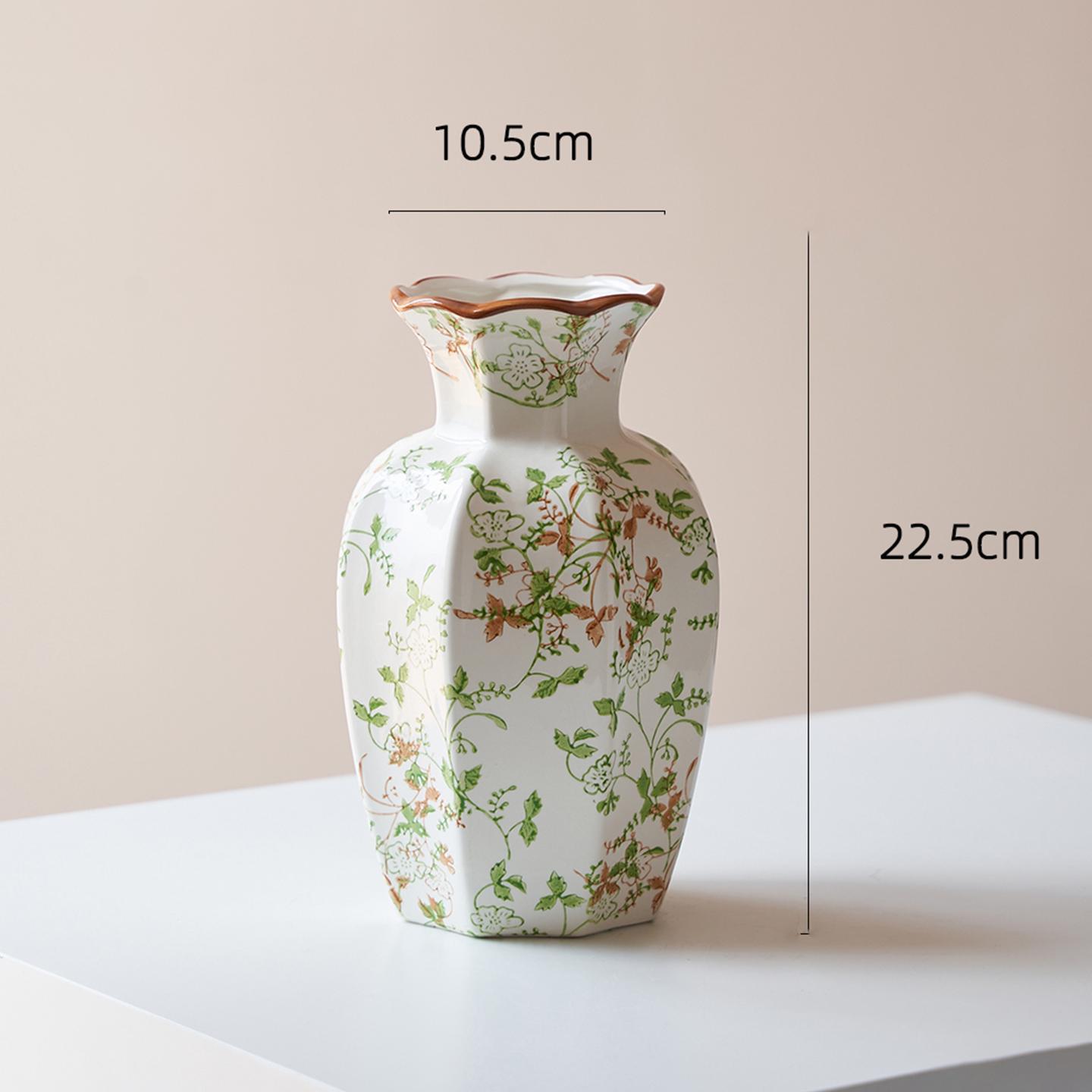 Большая восьмиугольная керамическая ваза в стиле ретро для составления цветочных композиций и украшения гостиной.