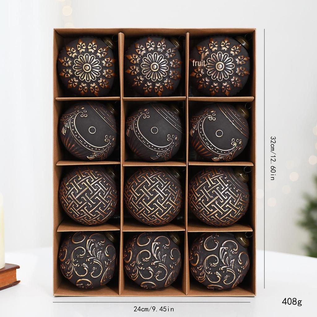 8CM Antique Christmas Ball Ornament Set - 12pcs Boxed Tree Decorations
