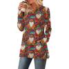 Women's Christmas Printed Round-neck Long-sleeved Top With Pockets And Side Slits