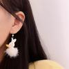 Fashionable Animal Earring White Plush Rabbit Pendant Earrings Women Girls Gift