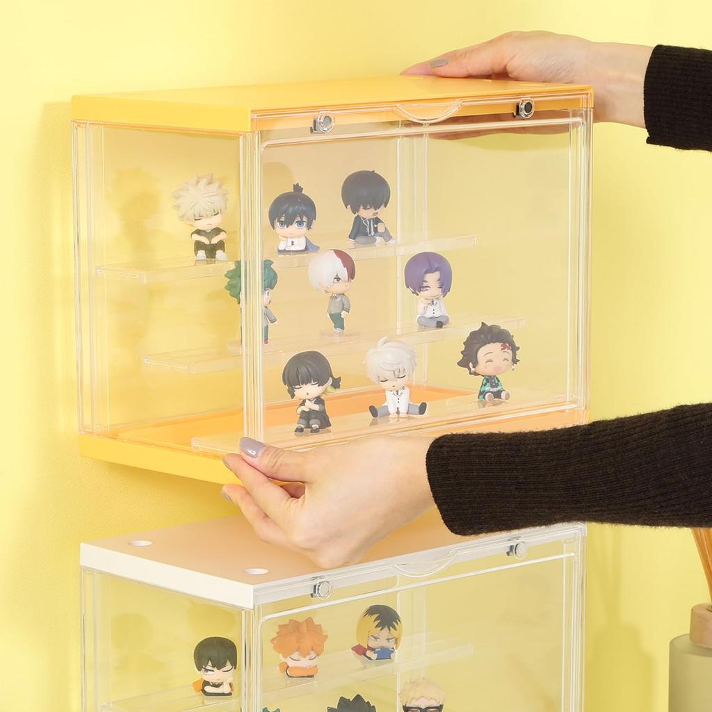 Fuji Boeki Collection Case, Acrylic Case, Figure Case, 30cm Wide x 17.6cm Deep x 23.3cm High, 3 Tiers, Yellow, Product Number 29028