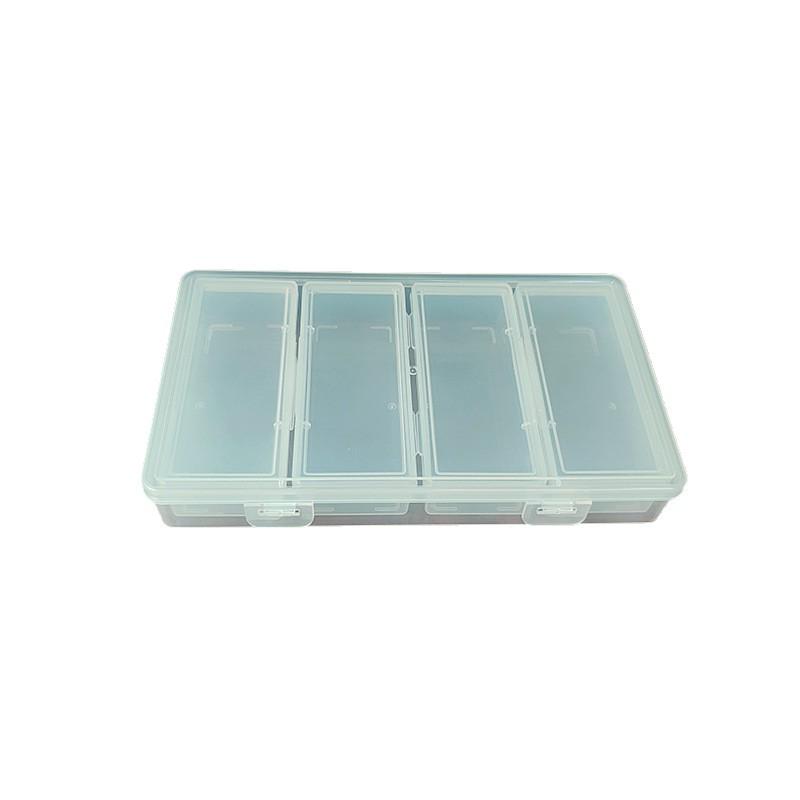 Transparent Dustproof Storage Box for Fishing Hooks & Paper Clips (1+4) Long Item Organizer, PP Plastic